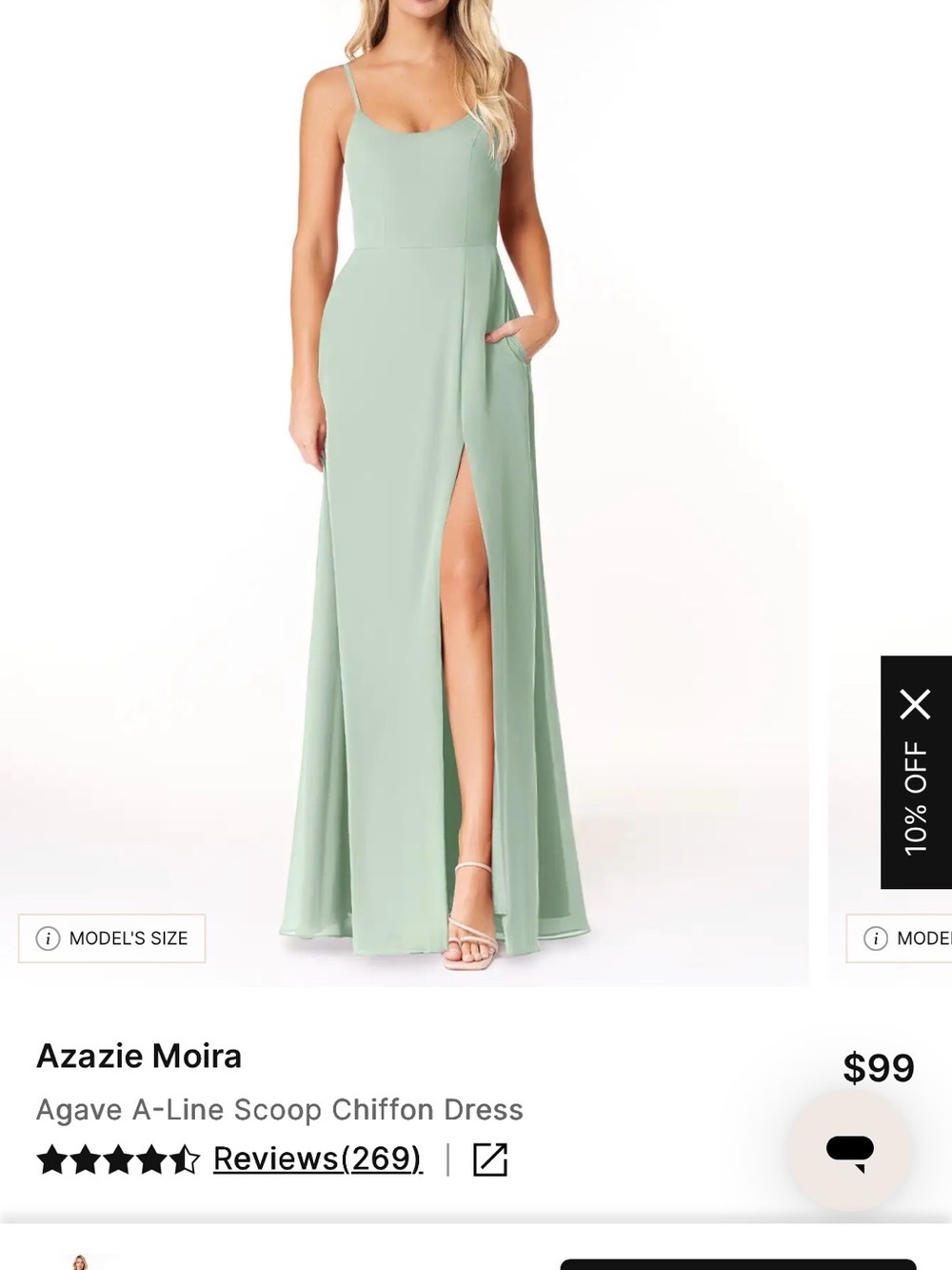 Azazie Moira Agave A-Line Scoop Chiffon Dress - Agave